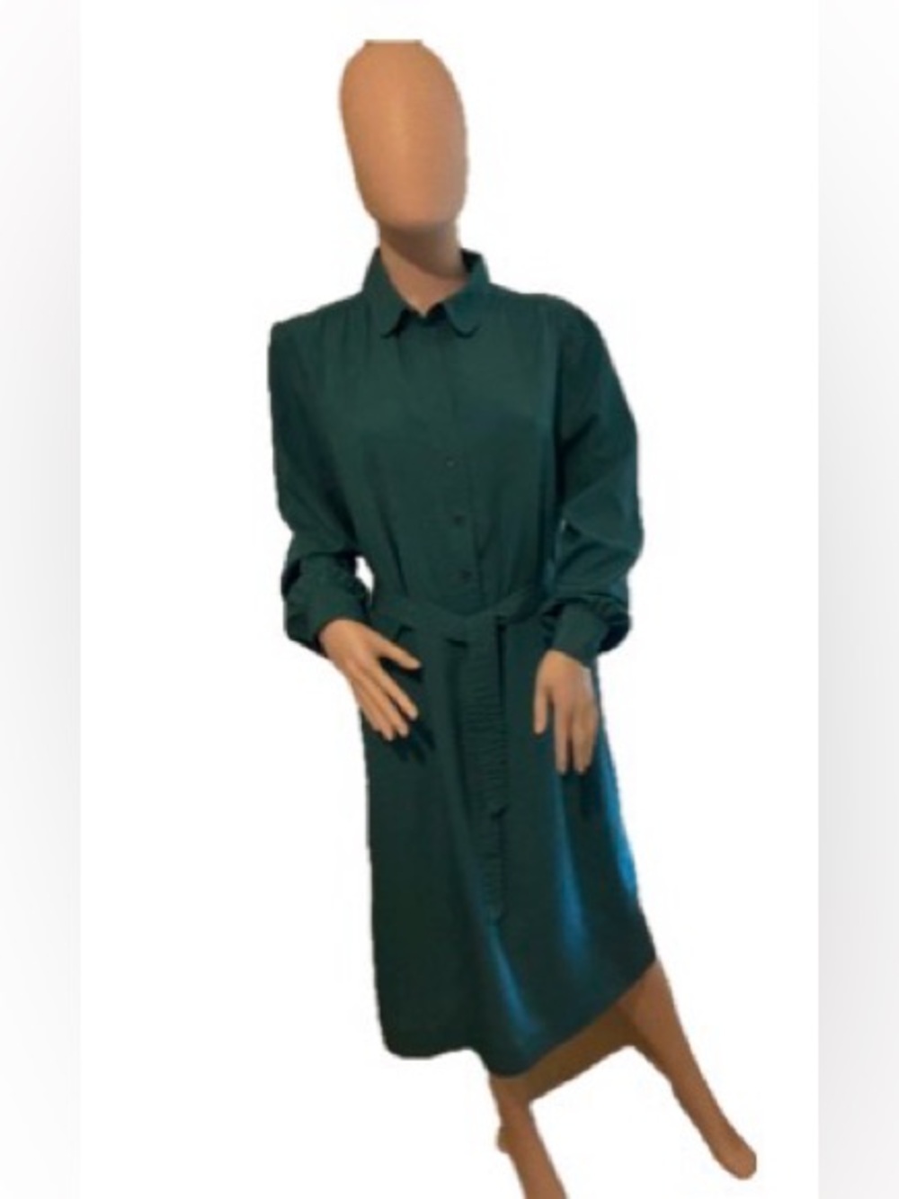 Vintage Eaton Teal Belted Shirt Dress Size 18